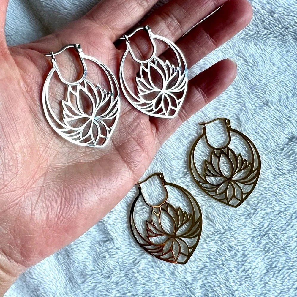 Enlighten. LOTUS Hoop Earrings. Stainless steel